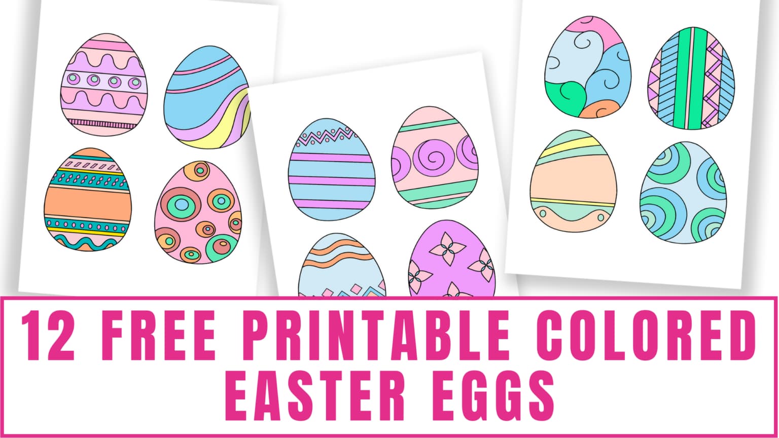You can use these free printable colored Easter eggs in a variety of Easter crafts for kids or adults.