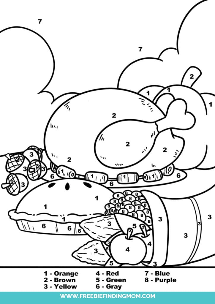If food is a huge part of your Thanksgiving celebration these free color by number worksheets Thanksgiving featuring favorites is for you.