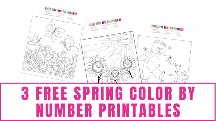 Your kids will have fun coloring the butterflies, flowers, and a cute bear watering his flowers on these free spring color by number printables.