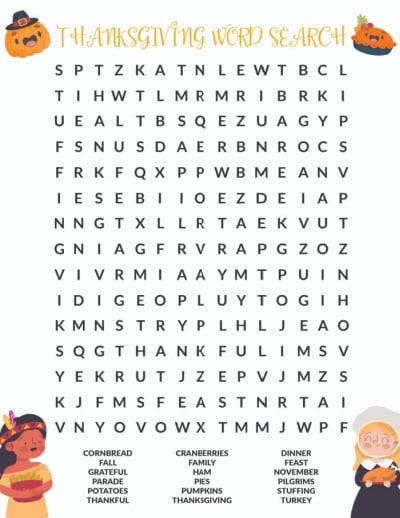 Free Thanksgiving Word Search PDF
