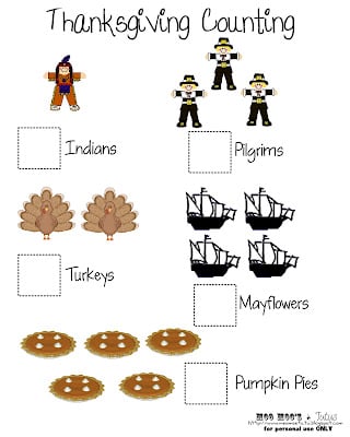 Thanksgiving counting worksheet
