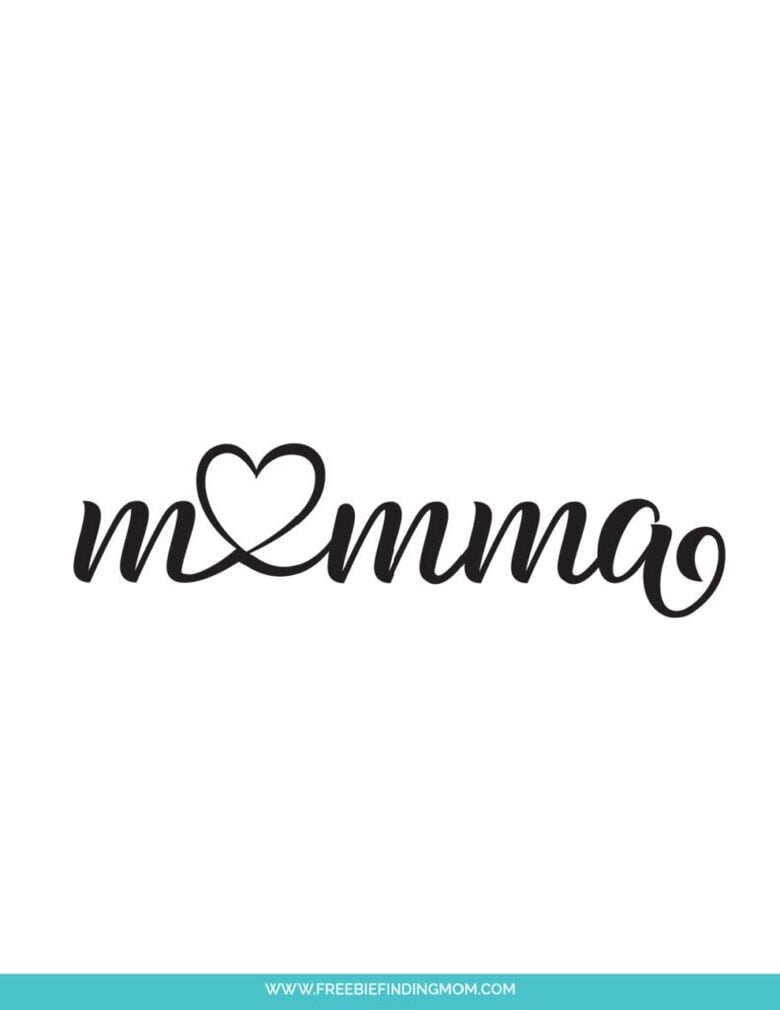 These how to write mom in cursive free printables feature a heart for the "o" in momma.