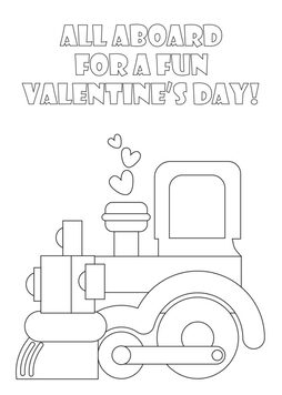 These free printable Valentine coloring sheets feature a train and the words "All Aboard For a Fun Valentine's Day."