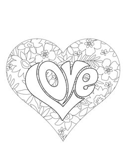 These free printable Valentine Day coloring sheets feature a heart with the word "Love." 