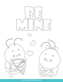 These free printable Valentine's Day color sheets feature bees and the words "Be Mine." 