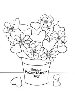 These free printable Valentine's Day coloring sheets feature a flower bouquet. 