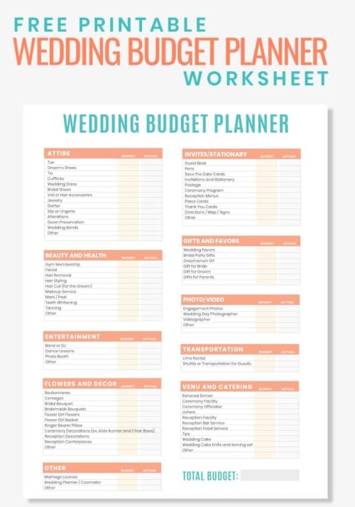 Wedding Budget Planner Worksheet