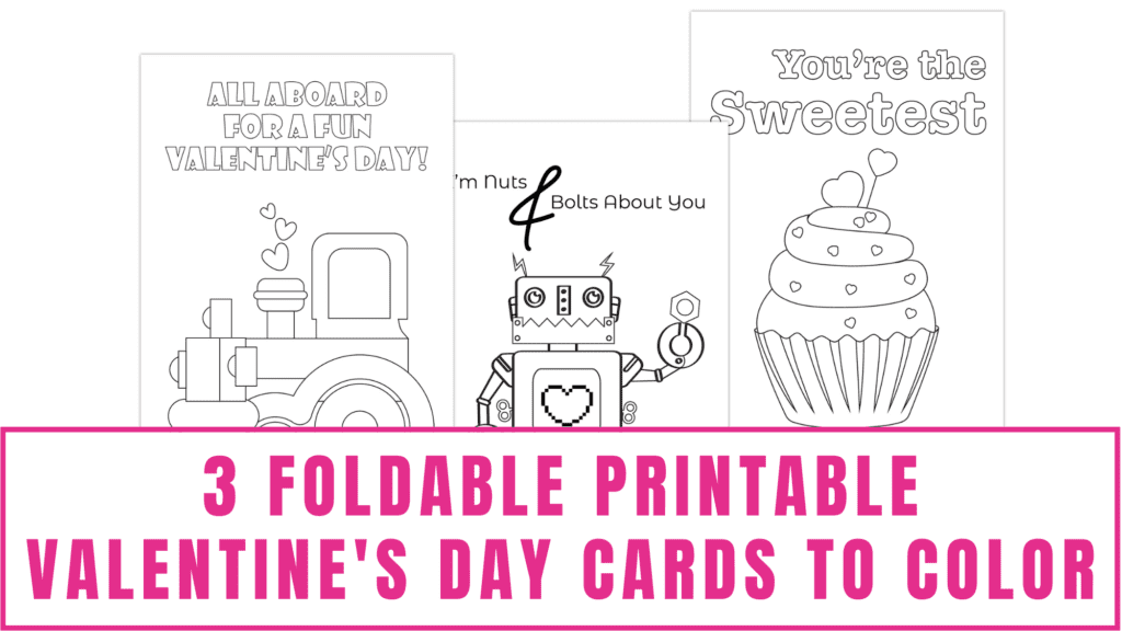 foldable printable Valentines Day cards to color PDF downloads