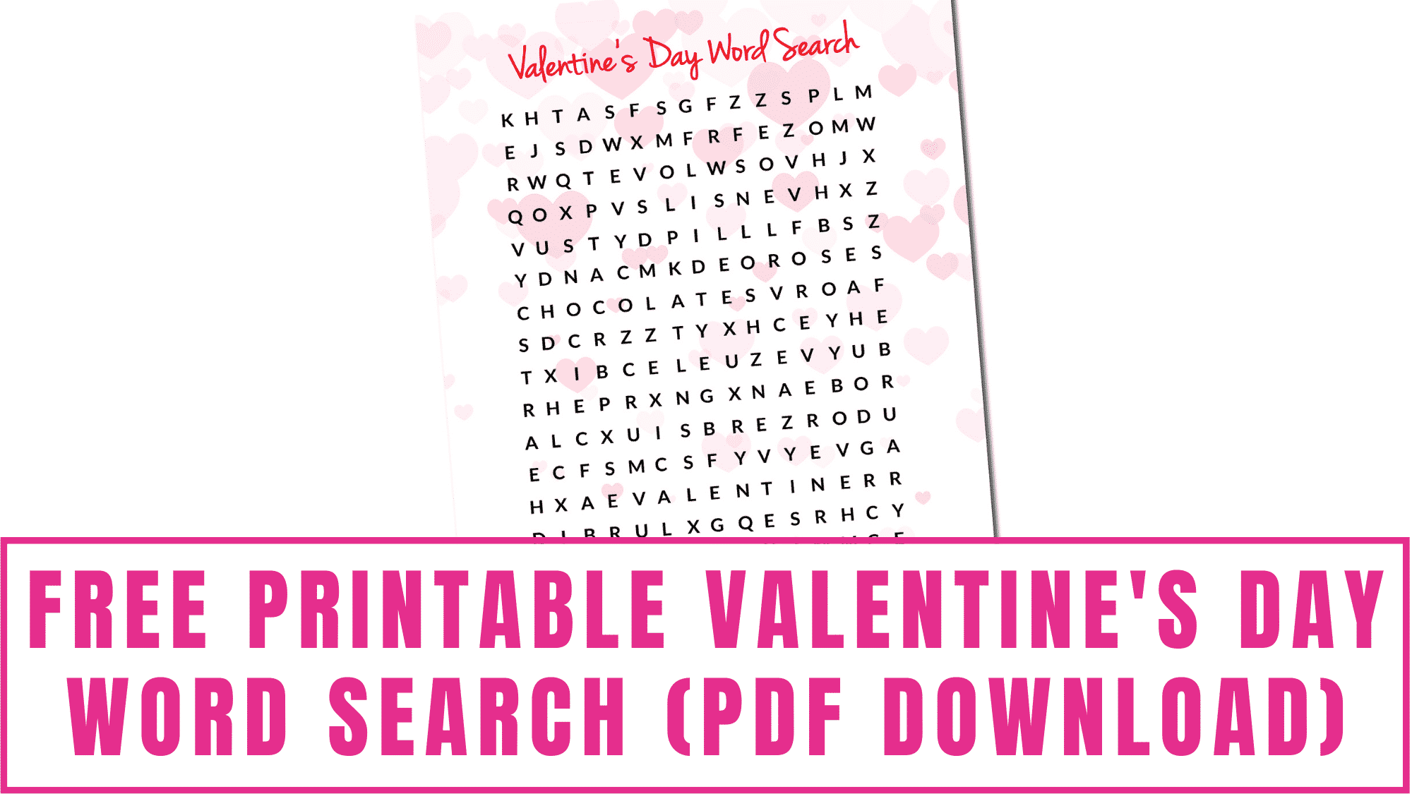 free printable Valentines Day word search PDF download