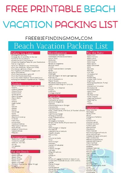 free printable beach vacation packing list free printable beach vacation packing list