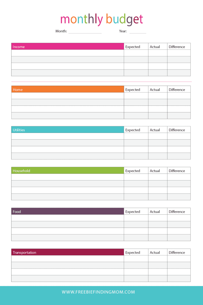 household budget template printable