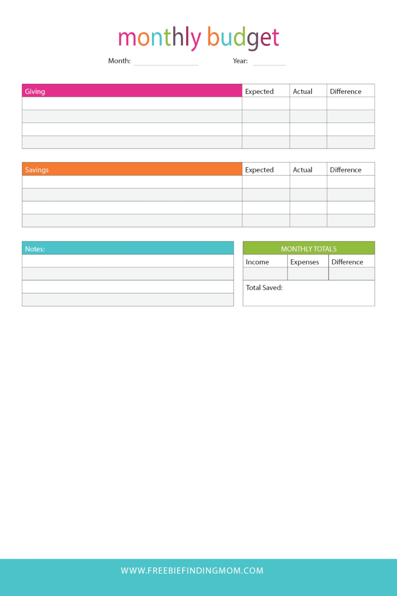 household budget template printable