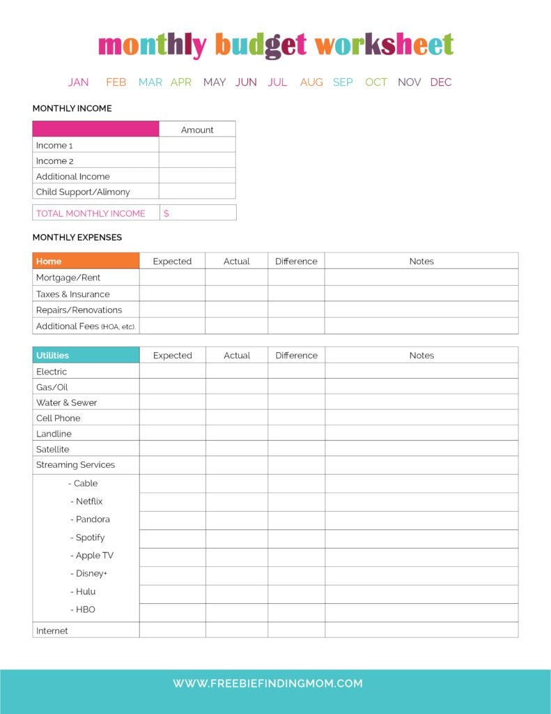 printable monthly budget planner template