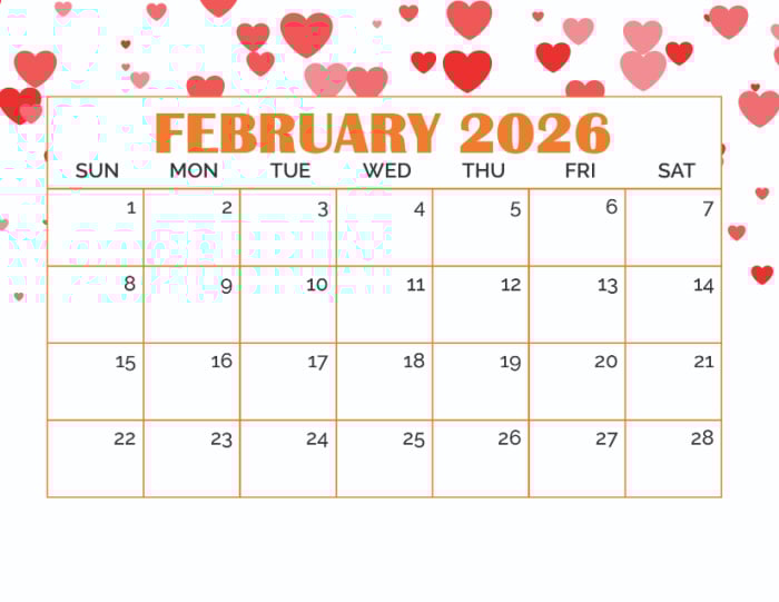 free printable February calendar
