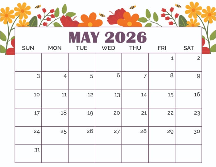 free printable May calendar