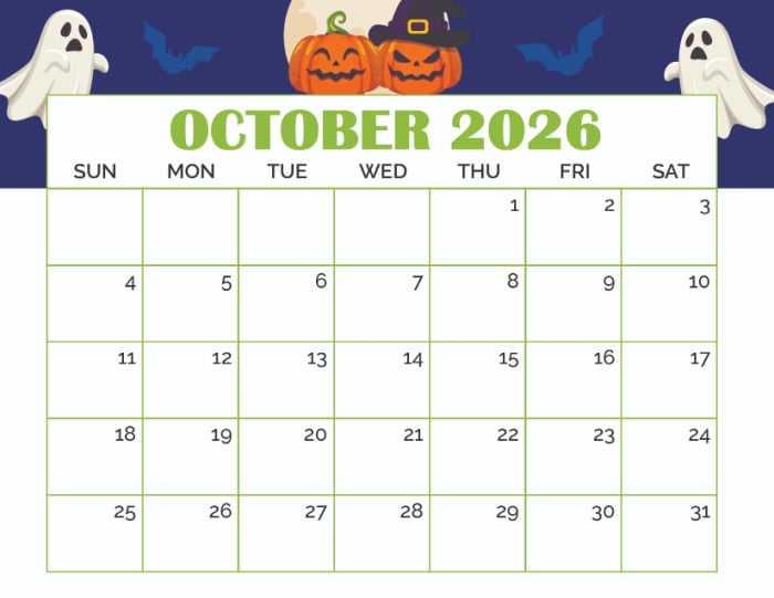 free printable October calendar