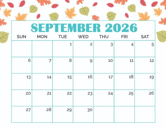 free printable September calendar