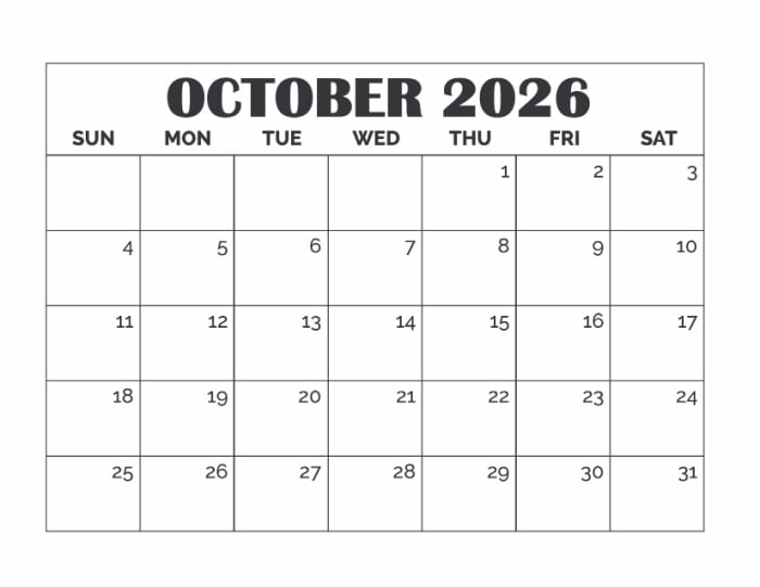 printable blank October calendar template