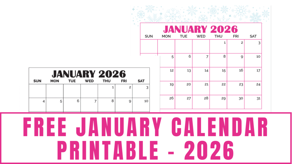 free January calendar printable