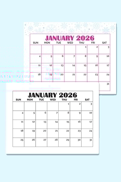 free January calendar printable