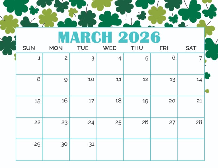 free March calendar printable