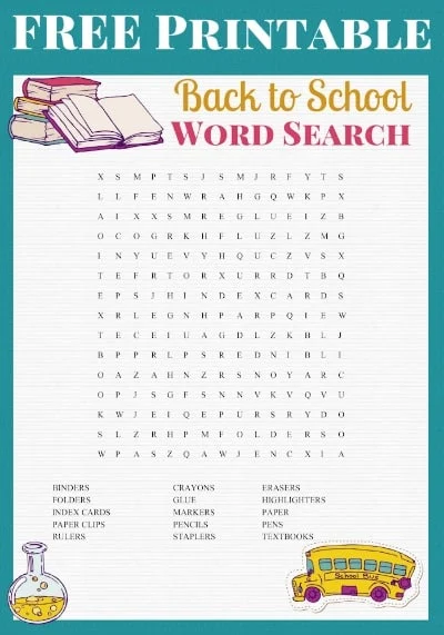 free printable word search back to school