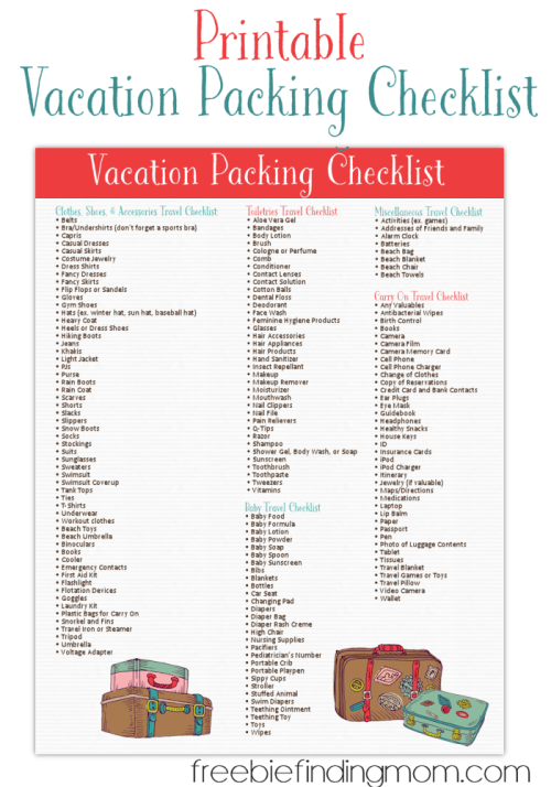 free printable vacation packing list free printable vacation packing list
