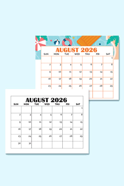 free August calendar printable 2026