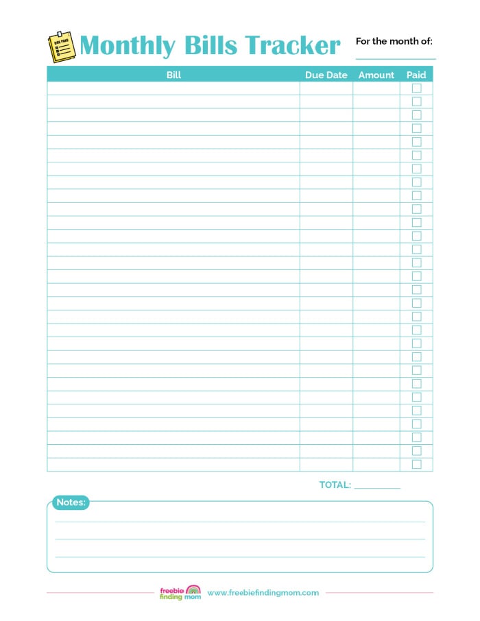 free printable monthly bills template