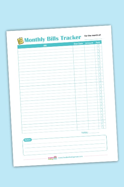 free printable monthly bills template