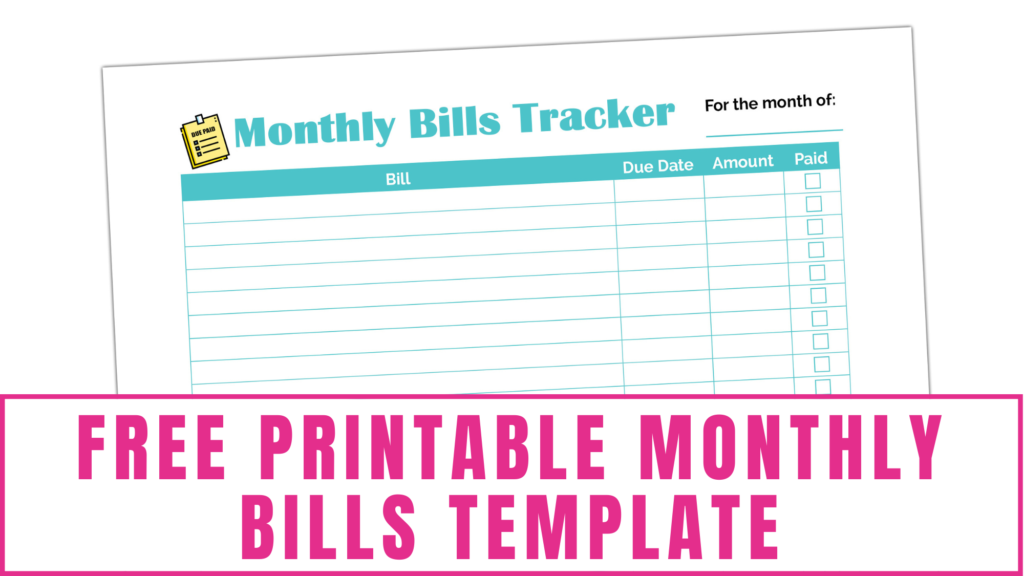 free printable monthly bills template