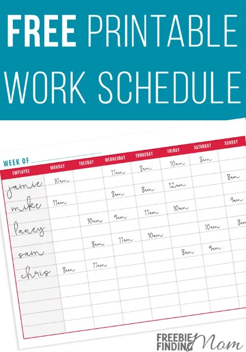 free printable work schedule